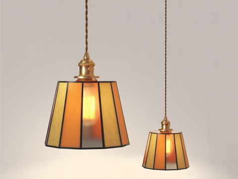 中古风吊灯 美式复古床头吊灯 餐厅咖啡厅吧台吊灯su模型