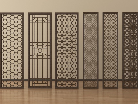 新中式隔断 木隔断 花格屏风隔断su模型