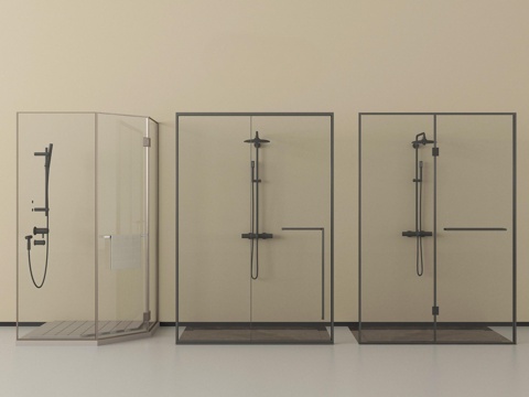 现代极简淋浴房 淋浴间 卫浴小件su模型