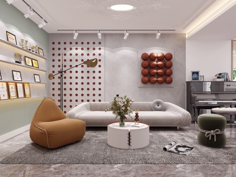  现代地下室休闲区3d模型 