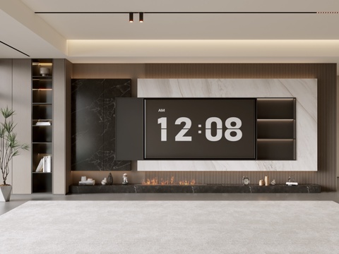 意式客厅 现代客厅 电视背景墙 电视柜 客厅背景su模型