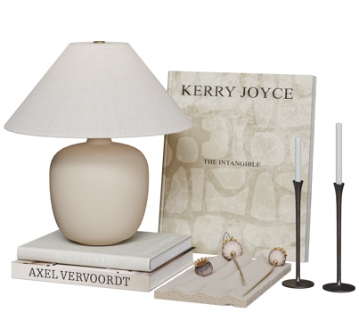 现代奶油风摆件组合 台灯 书籍 蜡烛 桌面装饰组合su模型