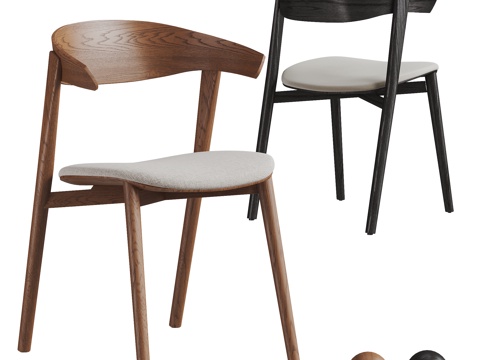 侘寂中古风餐椅 单椅 休闲椅 木椅su模型