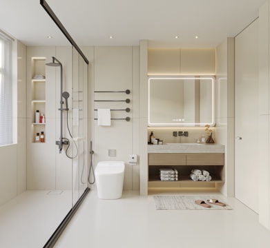  奶油卫生间  北欧卫生间3d模型 