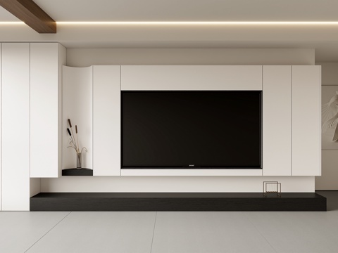 现代极简电视背景墙 电视背景墙柜阳台柜一体su模型