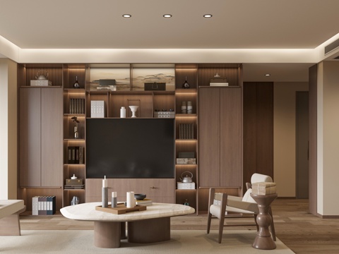  中古原木风客餐厅3d模型 