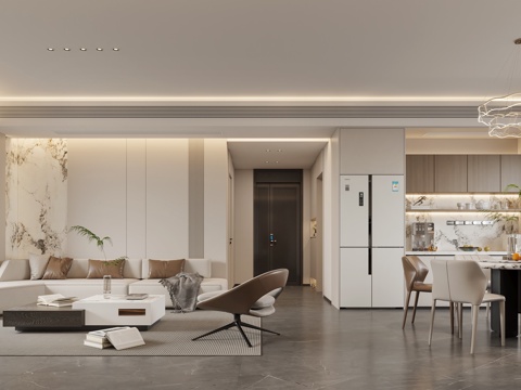  现代客餐厅 沙发组合 餐桌椅组合3d模型 