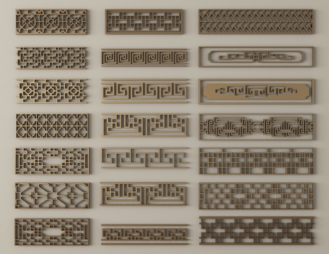 中式雕花 花窗 金属花格窗 镂花窗su模型