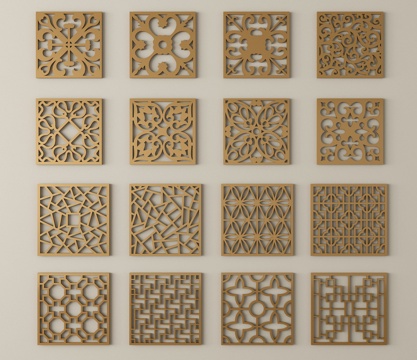 中式雕花 花窗 金属花格窗 镂花窗su模型