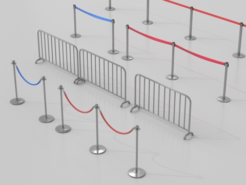 现代围栏 警戒线 隔离栏 隔离带 伸缩栏 伸缩带su模型