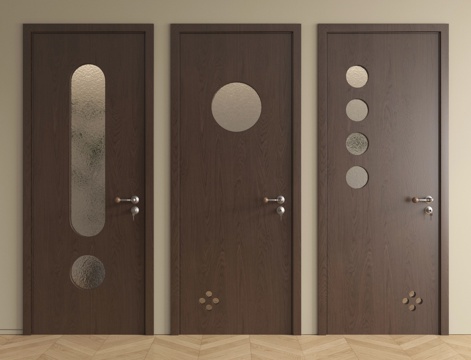 中古风侘寂单开门 单开门 洞洞门 卧室门 玻璃门su模型