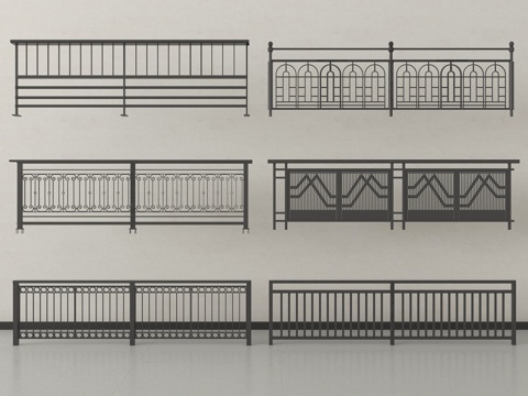 现代栏杆 铁艺栏杆 围栏护栏 阳台护栏su模型