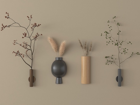 侘寂风植物墙饰 立体墙饰su模型