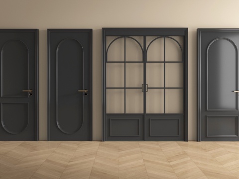 法式防盗门 入户门 单开门  玻璃推拉门 阳台推拉门su模型