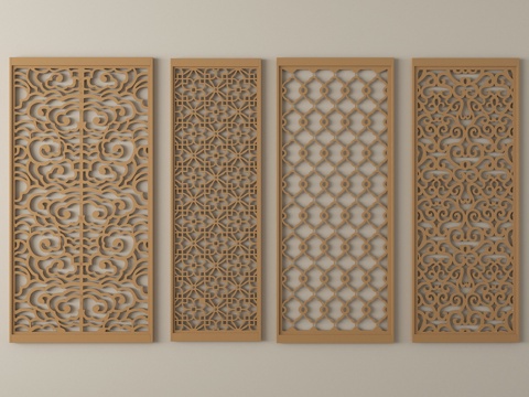 新中式花窗 雕花隔断 花格窗 镂花窗su模型