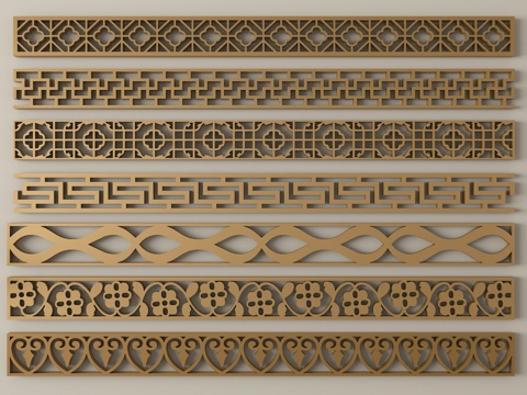 新中式窗花 线条 窗格 花窗su模型