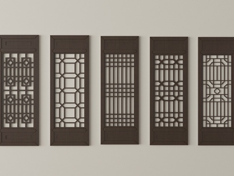 新中式仿古窗 花窗 雕花窗户 花格木窗su模型