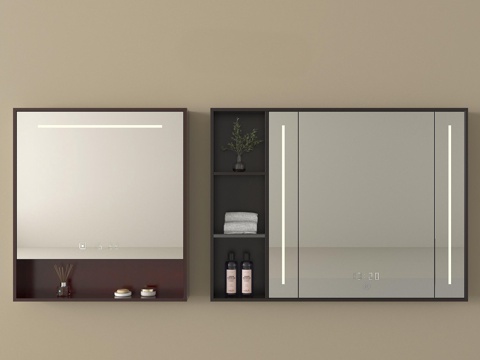 现代浴室柜镜 智能镜 化妆镜 装饰镜su模型