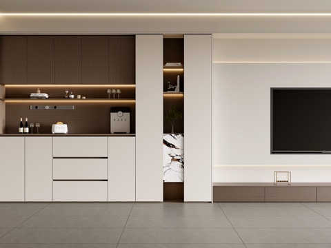 现代家居客厅电视墙  鞋柜餐边柜电视墙一体  入户鞋柜餐边柜su模型