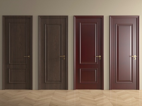 新中式单开门组合 平开门 卧室门su模型