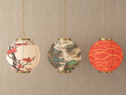 新中式灯笼 节庆灯 装饰灯su模型