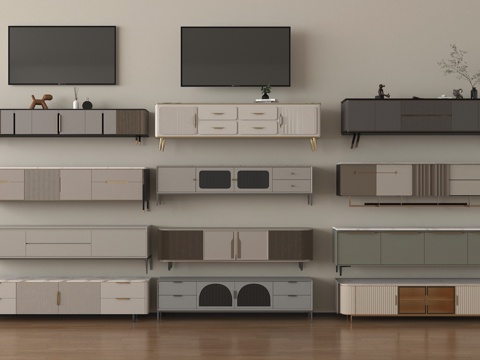 现代电视柜组合 落地电视柜 成品电视柜 电视su模型
