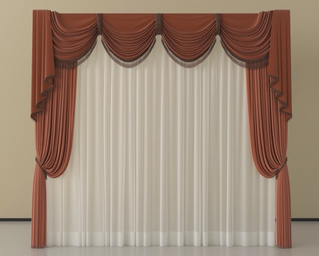 现代窗帘 布帘 纱帘 褶帘 布艺窗帘su模型