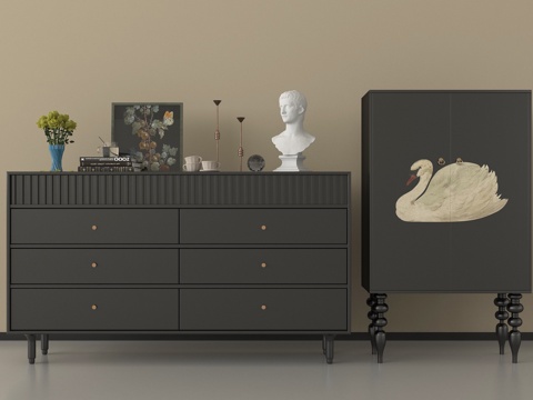 美式玄关柜 边柜 斗柜 装饰柜 摆件su模型