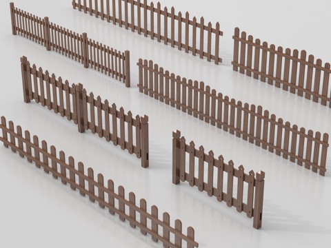 新中式栅栏 围栏护栏 木栅栏 篱笆围墙su模型
