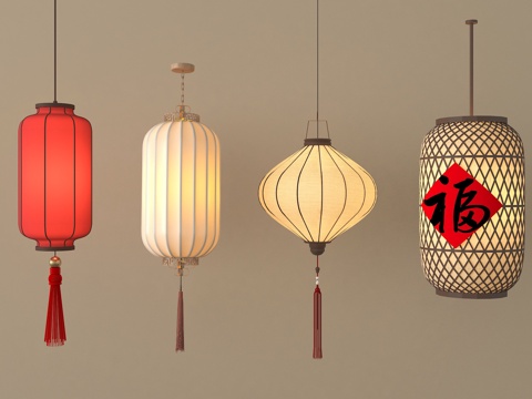 新中式灯笼 节庆灯 装饰灯su模型