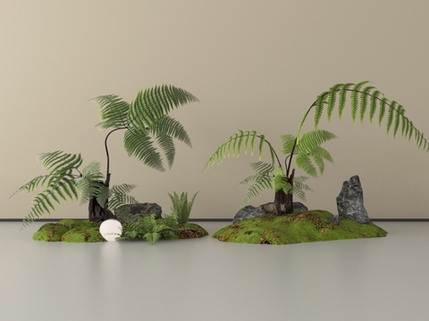 现代庭院小品 室内景观 庭院景观 微地形 景观树 石头su模型