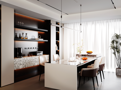  意式现代餐厅 餐桌椅 餐边柜3d模型 