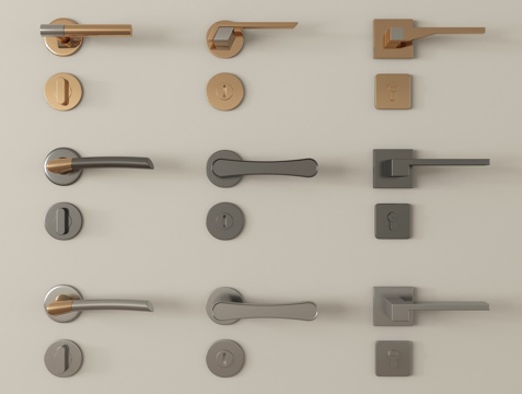 现代门锁门把手 金属拉手 把手su模型