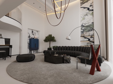  法式挑空复古客餐厅3d模型 