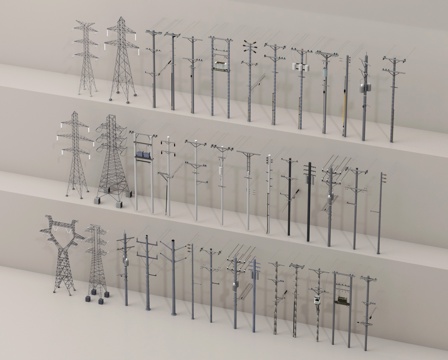 高压电塔 电线杆 电塔su模型