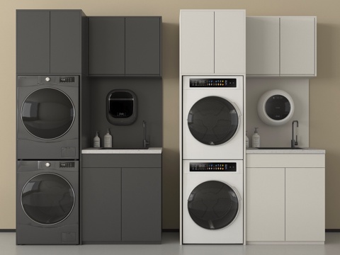 现代洗衣机柜 洗衣机 烘干机 壁挂式洗衣机su模型