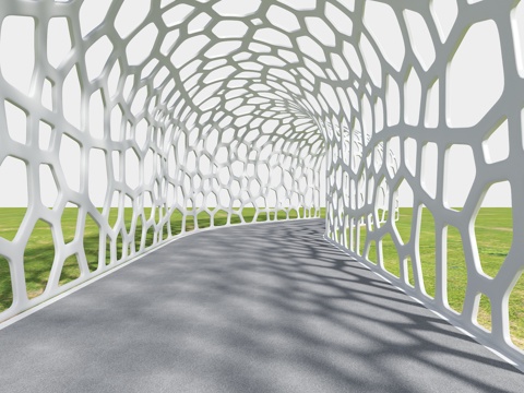 现代廊架 异形廊架 镂空廊架 过道 景观小品 绿道 慢行道su模型