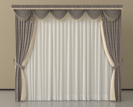 现代窗帘 布帘 纱帘 褶帘 布艺窗帘su模型