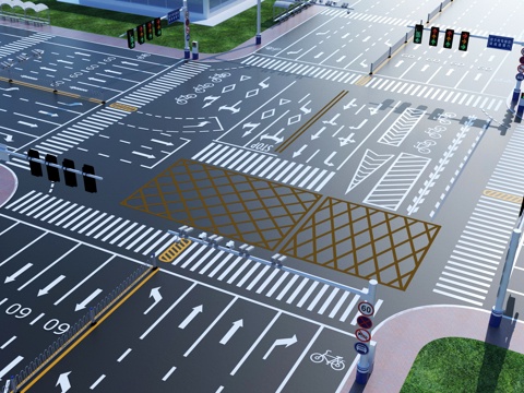 现代道路 市政道路标识划线 斑马线箭头 公路标准段 马路车道su模型