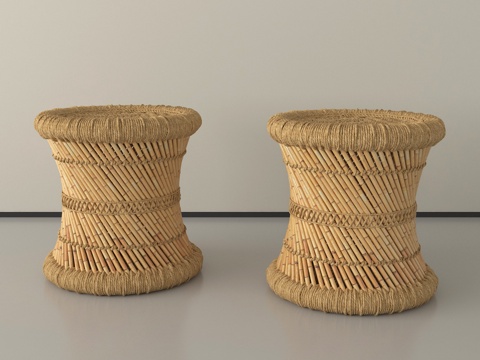 现代藤编茶几 编制凳su模型