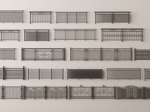 现代围栏护栏 铁艺栏杆 阳台护栏su模型
