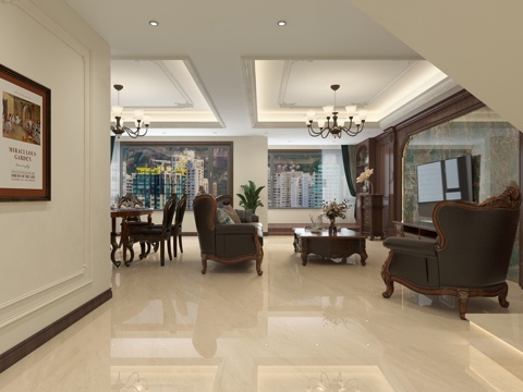  美式客厅3d模型 