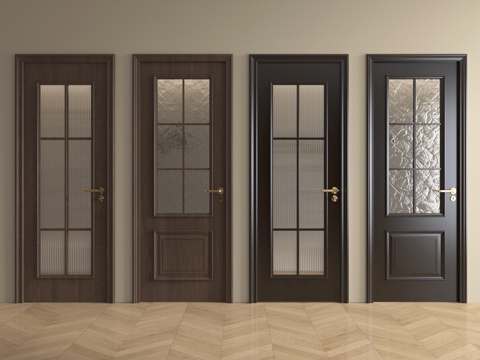 中古风单开门组合 玻璃门 平开门 卧室门 厨卫门su模型