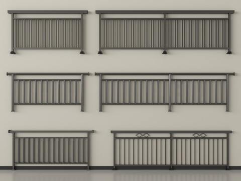 现代围栏护栏 铁艺栏杆 扶手3d模型 