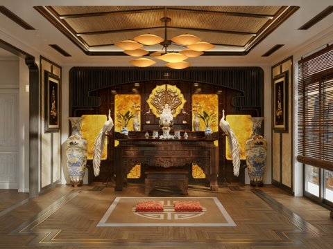 新中式佛龛 茶室 佛堂su模型