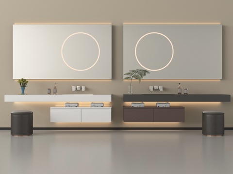 现代浴室柜 悬空浴室柜 镜柜su模型