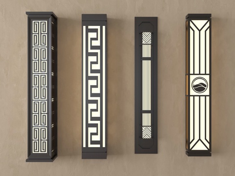 新中式壁灯 金属壁灯su模型