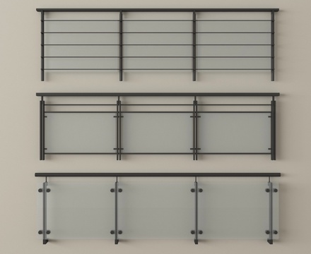 现代玻璃栏杆 玻璃护栏 玻璃围栏 阳台护栏su模型