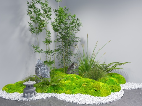 现代室内景观 庭院景观 天井景观 枯山水小品 新中式室内景观su模型