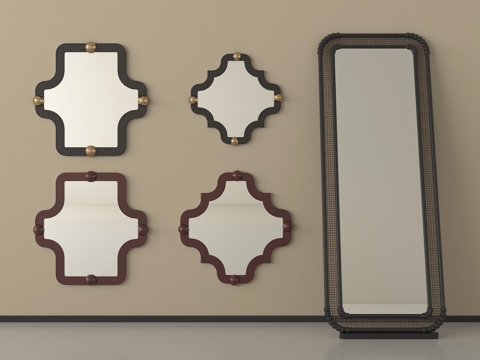 中古侘寂风镜子 全身镜 化妆镜 装饰镜 落地镜 梳妆镜su模型